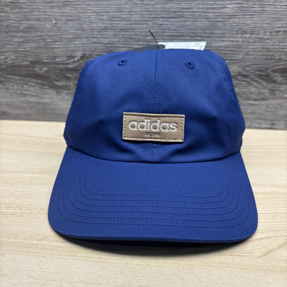 Adidas Hat Cap Strap Back One Size Dark Blue Clear Brown Patch Logo Mens NWT